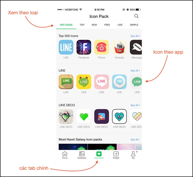 line deco Thay đổi themes không cần jailbreak iPhone