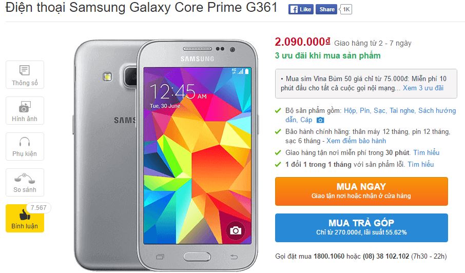 Galaxy Core Prime giảm giá thêm lần nữa