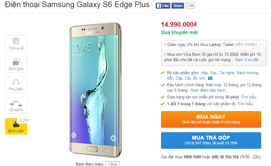 Galaxy S6 Edge Plus giảm giá như chưa bao giờ được giảm