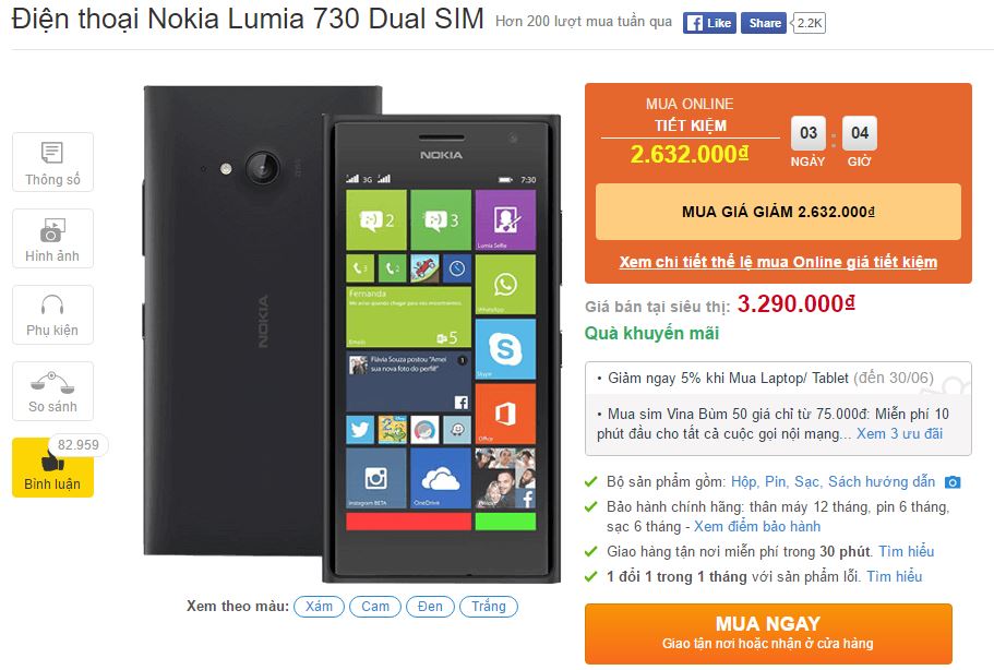 Lumia 730 Dual SIM được giảm giá mạnh