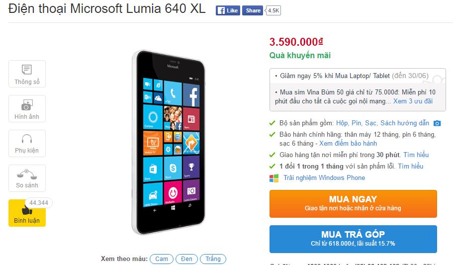 Phablet Lumia 640 XL với camera 13 MP được giảm giá