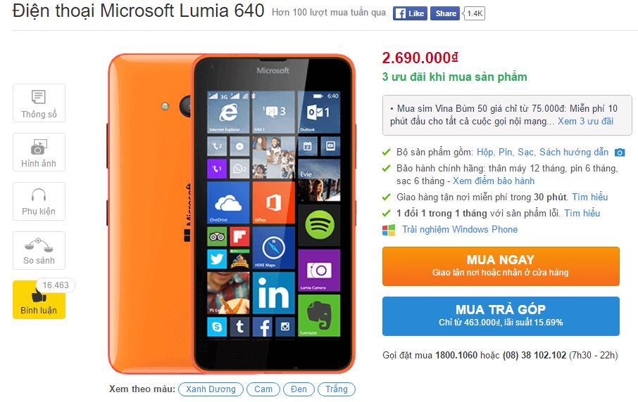 Không chỉ Lumia 640 XL mà Lumia 640 cũng được hạ giá