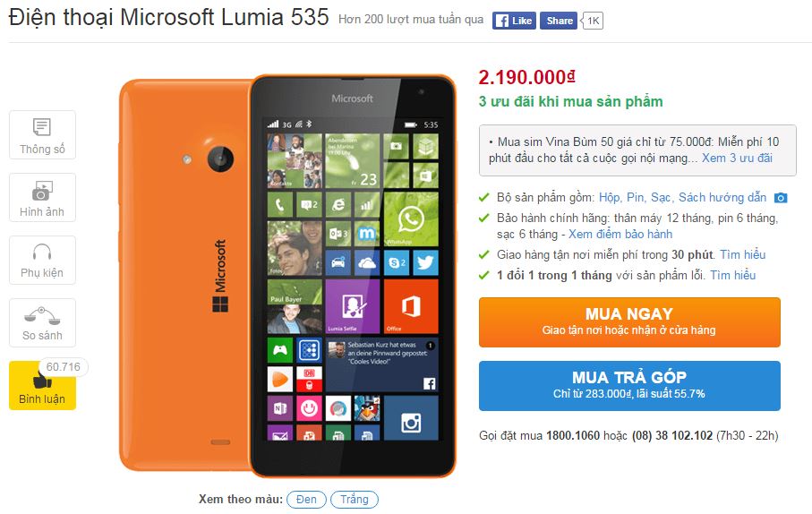 Lumia 535 giảm giá