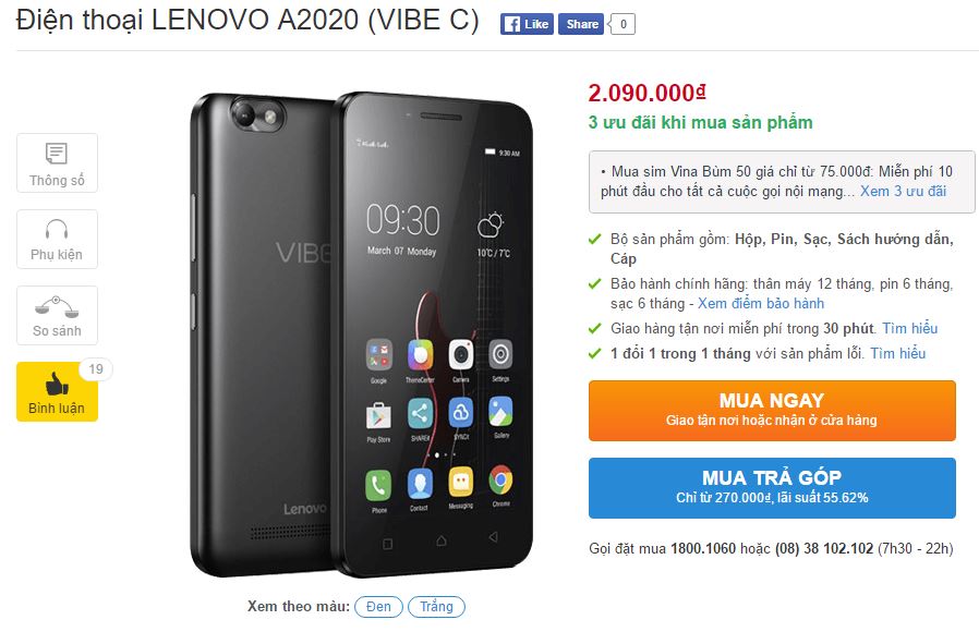 Lenovo Vibe C chip Snapdragon 210, hỗ trợ 4G giá 2 triệu lên kệ TGDĐ