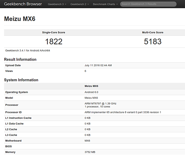 Meizu MX6 rò rỉ cấu hình trên Geekbench Meizu MX6 rò rỉ cấu hình trên Geekbench