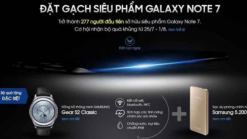 Thế giới di động chính thức cho phép đặt gạch Galaxy Note 7