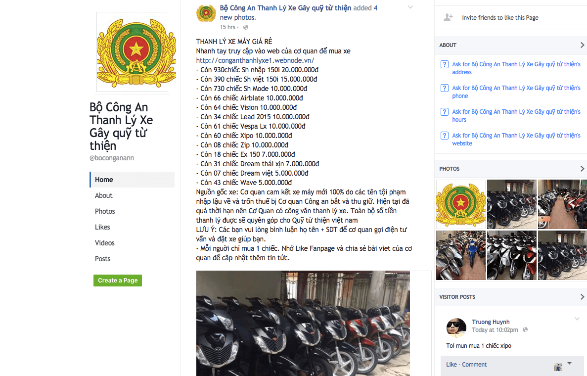 Giả mạo Bộ Công an lừa đảo bán xe trên Facebook Giả mạo Bộ Công an lừa đảo bán xe trên Facebook
