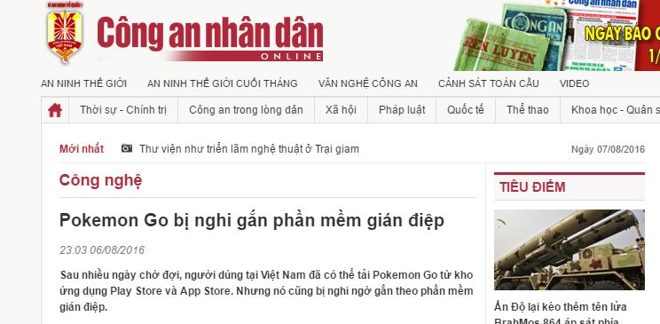 Cơ quan an ninh VN ra khuyến cáo Pokemon GO có thể là phần mềm gián điệp Cơ quan an ninh VN ra khuyến cáo Pokemon GO có thể là phần mềm gián điệp
