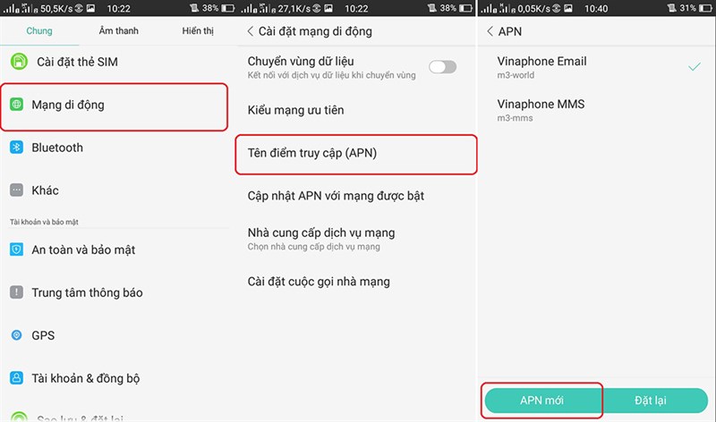 Do chưa cài APN Do chưa cài APN