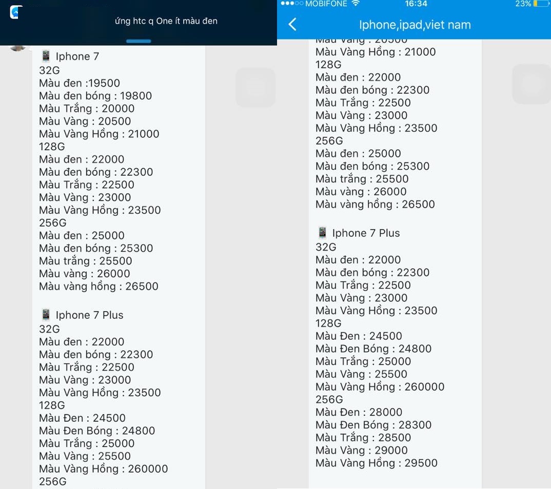 Bất ngờ xuất hiện giá bán iPhone 7, 7 Plus tại Việt Nam Bất ngờ xuất hiện giá bán iPhone 7, 7 Plus tại Việt Nam
