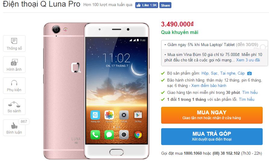 Q Luna Pro giảm giá sốc cạnh tranh với ZenFone 2 RAM 4GB