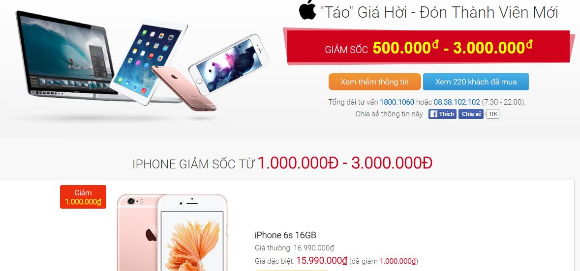 Táo mới ra mắt, iPhone 6s, 6s Plus, SE cho tới iPad, MacBook giảm hàng triệu đồng