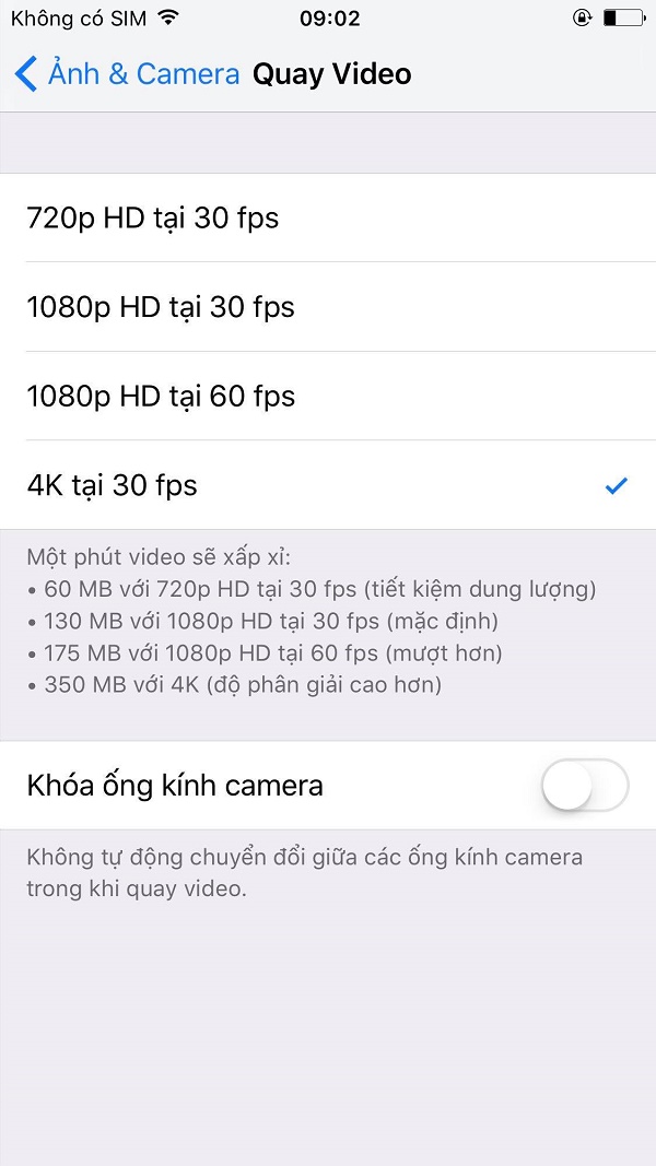 Giao diện tùy chọn camera trên iPhone 7 bản thương mại