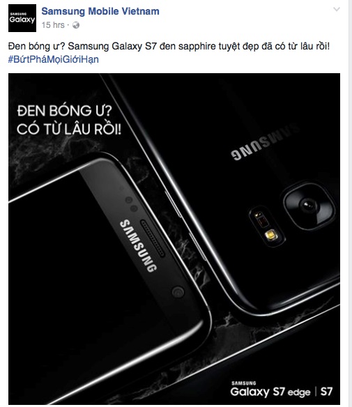 Bài đăng tên fanpage của Samsung Mobile Việt Nam hôm 23/9/2016 Bài đăng tên fanpage của Samsung Mobile Việt Nam hôm 23/9/2016