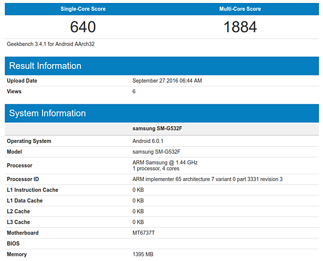 Galaxy Grand Prime 2016 trên Geekbench Galaxy Grand Prime 2016 trên Geekbench