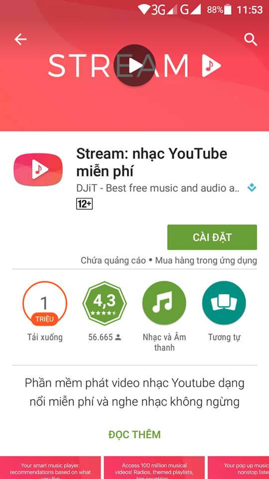 Stream : nhạc Youtube miễn phí