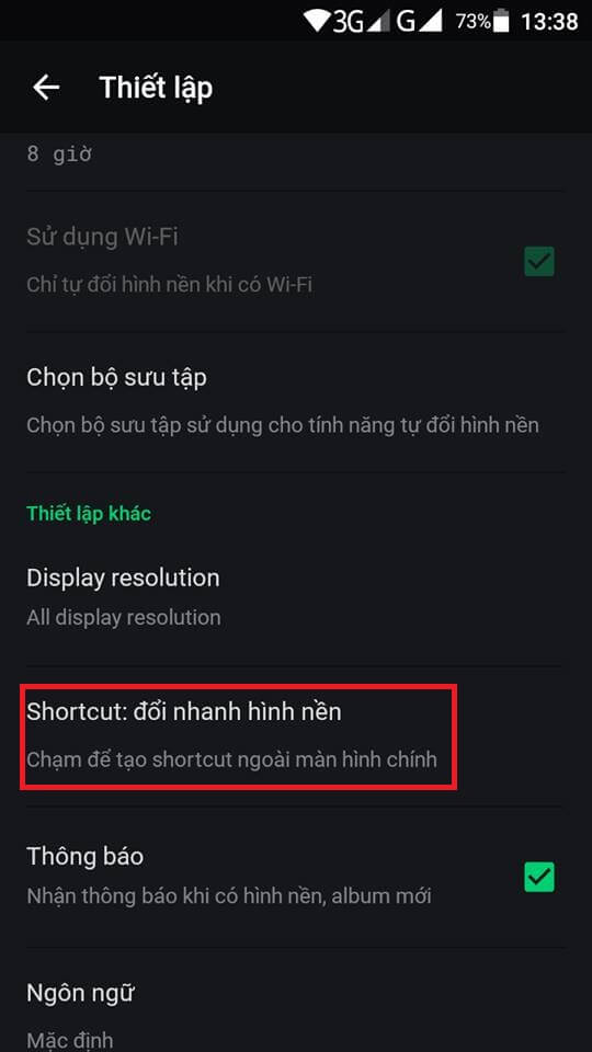 Thiết lập Shortcut