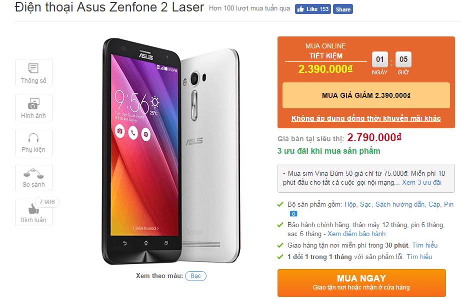 ZenFone 2 Laser chip Snapdragon 410 đã rẻ nay còn rẻ hơn