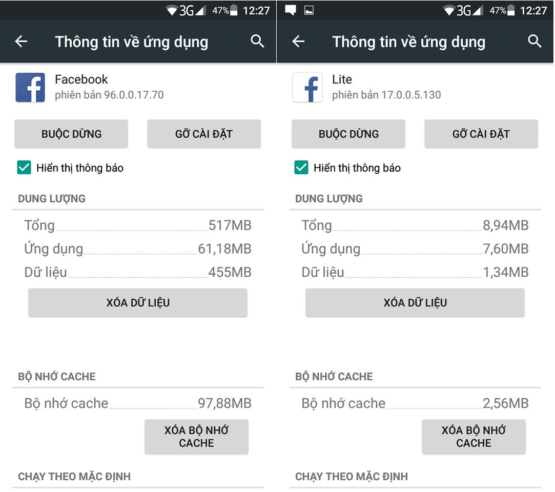 So sánh Facebook vs Facebook Lite