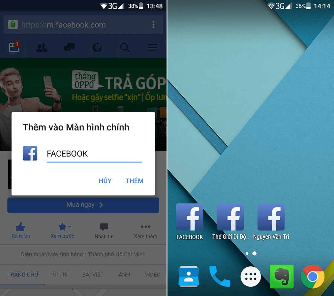 Shortcut Facebok Chrome