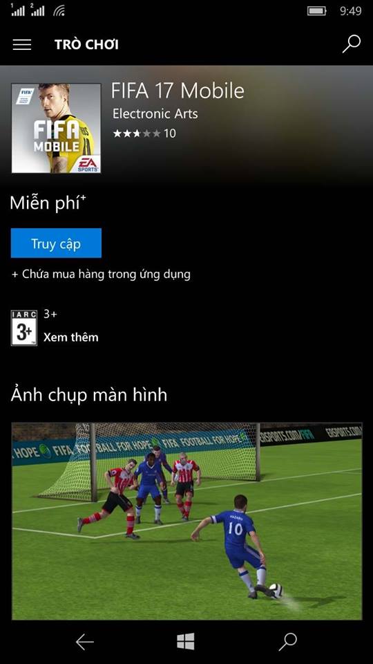 Game đá bóng đồ họa đẹp dành cho Windows Mobile