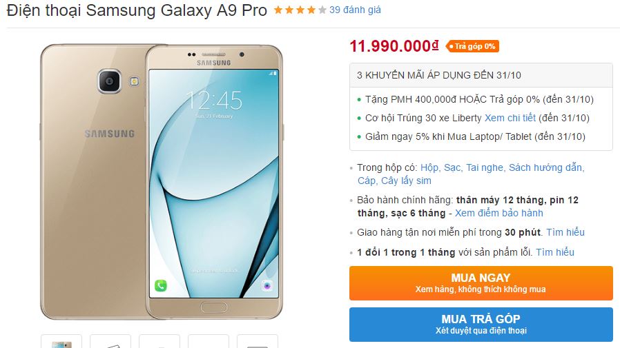 Mua phablet Galaxy A9 Pro sẽ được giảm 400K kèm cơ hội trúng 30 xe Liberty Mua phablet Galaxy A9 Pro sẽ được giảm 400K kèm cơ hội trúng 30 xe Liberty