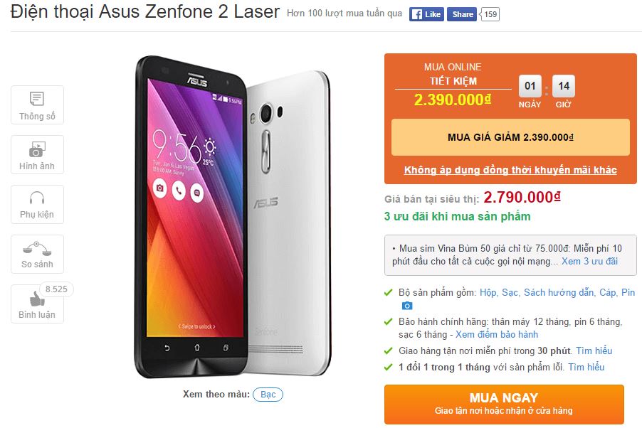 ZenFone 2 Laser với chip Snapdragon 410 64-bit hạ giá chỉ còn hơn 2 triệu