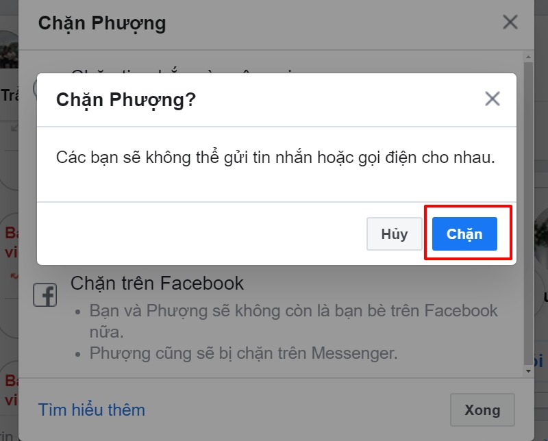 Trên Facebook Messenger nền web, bạn cũng có thể chặn tin nhắn, cuộc gọi hoặc chặn luôn cả kết nối bạn bè trên Facebook