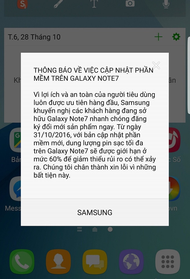 Galaxy Note 7 tại VN nhận bản cập nhật mới, hạn chế dung lượng pin sạc