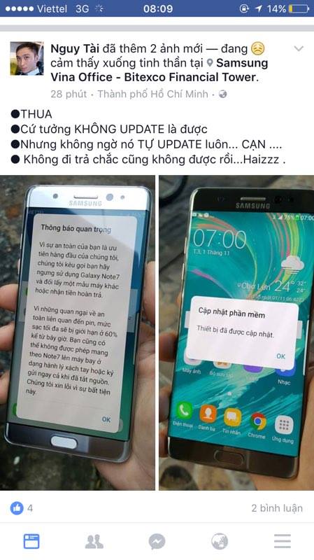 Galaxy Note 7 tại Việt Nam tự cập nhật, bắt buộc người dùng trả máy Galaxy Note 7 tại Việt Nam tự cập nhật, bắt buộc người dùng trả máy