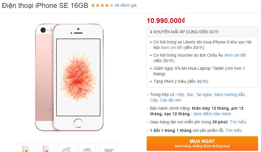 iPhone SE đã giảm giá bây giờ còn được tặng phiếu mua hàng 2 triệu đồng