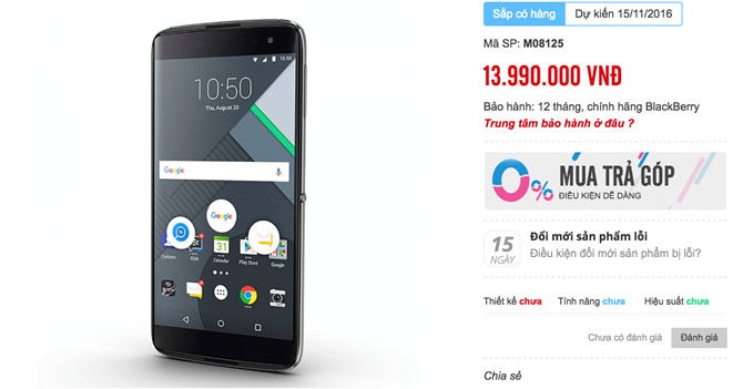 Blackberry DTEK60 lộ giá bán 14 triệu tại Việt Nam Blackberry DTEK60 lộ giá bán 14 triệu tại Việt Nam