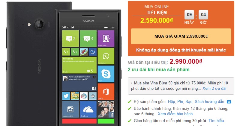 Nokia Lumia 730 giảm giá 