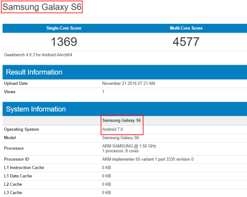 Galaxy S6 chạy Android 7.0 xuất hiện trên GFXBench