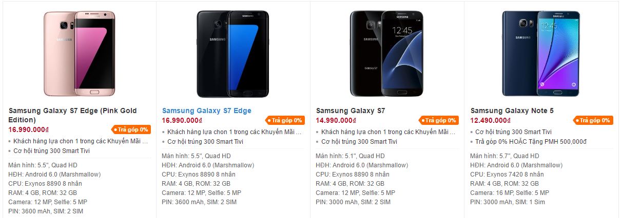 Galaxy S7, Galaxy S7 Edge, Galaxy Note 5 đồng loạt giảm giá mạnh tại TGDĐ Galaxy S7, Galaxy S7 Edge, Galaxy Note 5 đồng loạt giảm giá mạnh tại TGDĐ