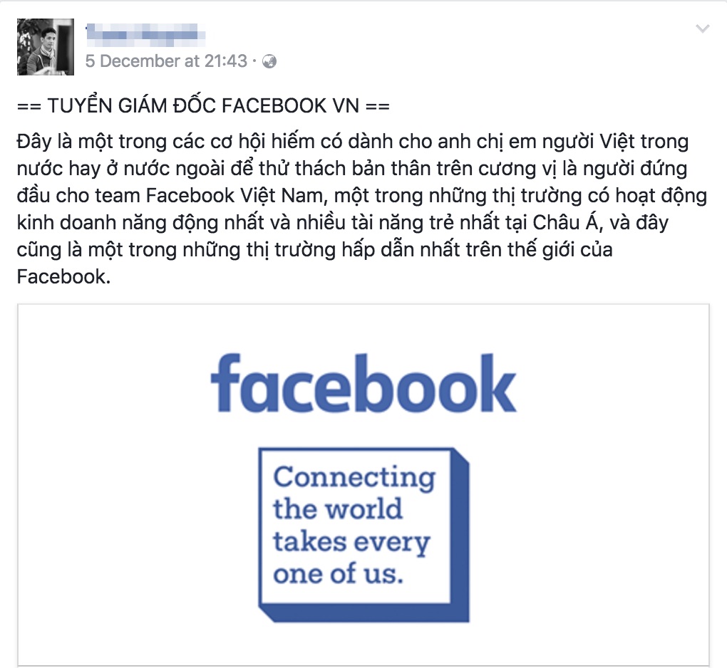 Facebook đang tuyển Giám đốc tại Việt Nam, bạn có thể ứng tuyển