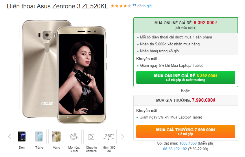 Zenfone 3 giảm giá sập sàn khi mua online