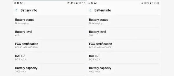 Thông tin dung lượng pin được cho là của Galaxy C5 Pro (Trái) và C9 Pro (Phải)
