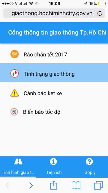 Giao diện cổng thông tin giao thông phiên bản mobile