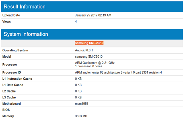 Galaxy C5 Pro tiếp tục lộ cấu hình trên Geekbench