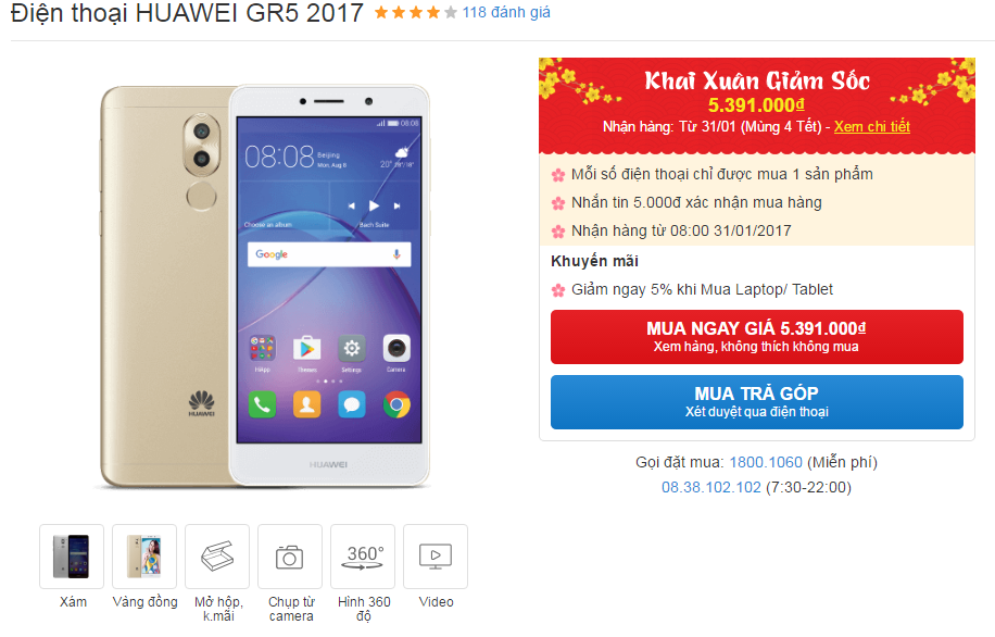 Huawei GR5 2017 camera xóa phông như iPhone 7 Plus tiếp tục giảm giá sốc