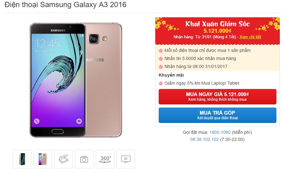 Galaxy A3 2016 với thiết kế đẹp, cấu hình tốt giảm giá Galaxy A3 2016 với thiết kế đẹp, cấu hình tốt giảm giá