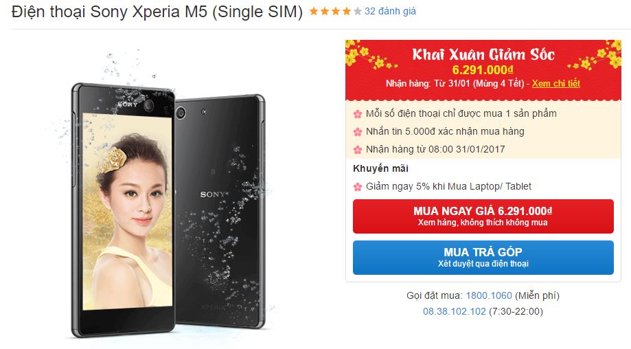 Xperia M5 có chống nước, camera 13/21MP giảm giá mạnh dịp Tết Xperia M5 có chống nước, camera 13/21MP giảm giá mạnh dịp Tết