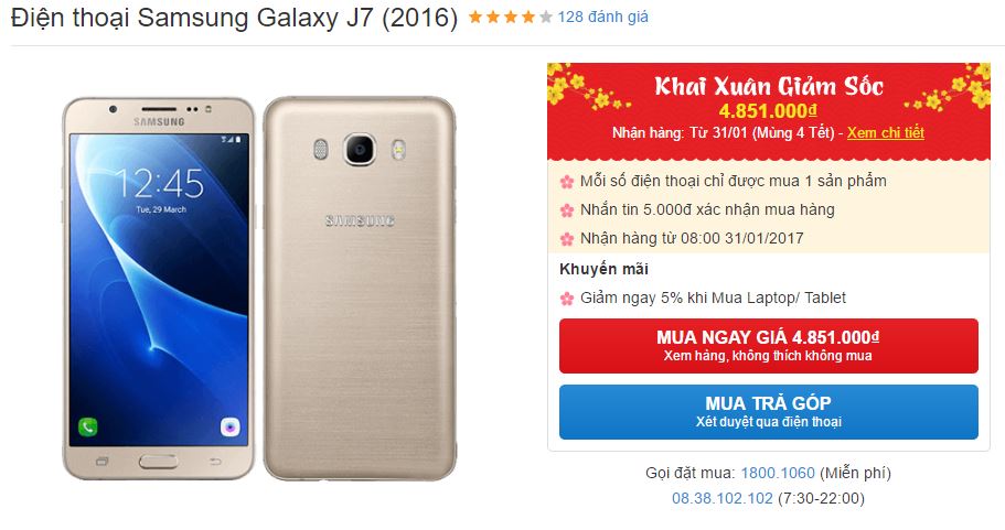 Galaxy J5, Galaxy J7 2016 giảm giá mạnh mẽ