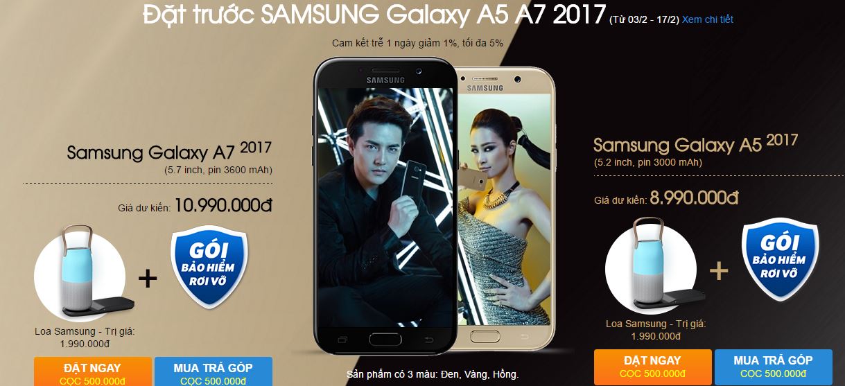 Galaxy A5, Galaxy A7 2017 chính thức cho phép đặt hàng với bộ quà tặng giá trị Galaxy A5, Galaxy A7 2017 chính thức cho phép đặt hàng với bộ quà tặng giá trị