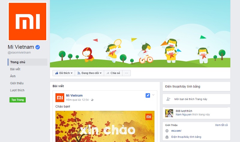 Trang Facebook chính thức của Xiaomi Việt Nam