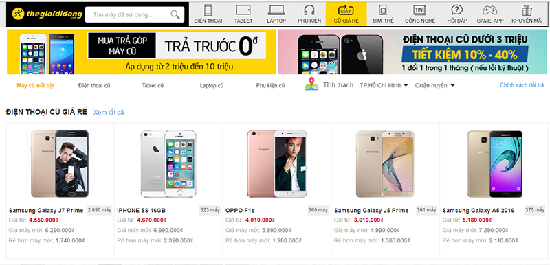 smartphone cũ ở thegioididong Khi lựa chọn smartphone cũ (đổi trả) bạn sẽ có thể chọn những smartphone