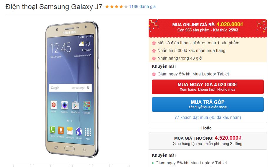 Galaxy J7 màn hình 5.5 inch Super AMOLED, pin 3.000 mAh giảm giá