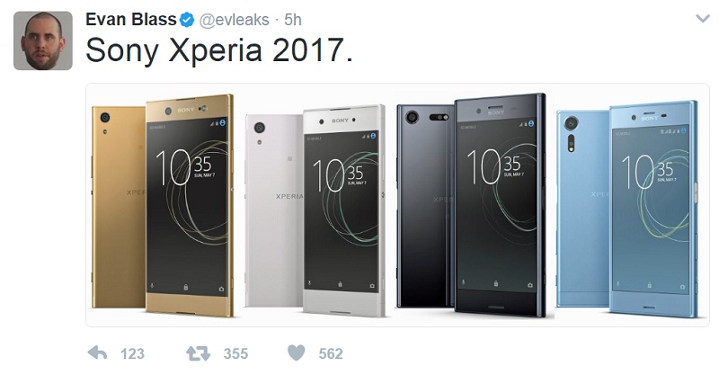 Hình ảnh được cho Sony Xperia 2017 mà Evan Blass đăng tải