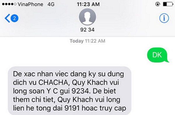 VinaPhone đã áp dụng quy trình xác thực SMS cho khách hàng đăng ký dùng dịch vụ giá trị gia tăng (GTGT)